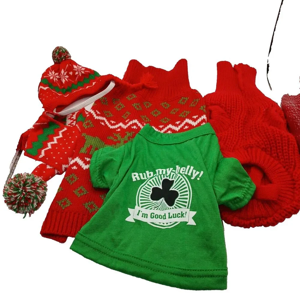 Lot of 3 Small or XS Dog Tops Sweaters St Patrick's Day T Shirt + Hat and Scarf